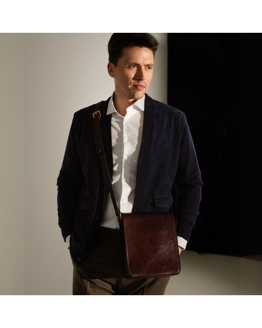 Time Resistance Brown Small Leather Messenger Bag for men