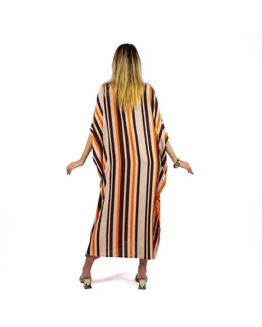 Lalipop Design Orange Leopard Print Viscose Kaftan With Fringe Details