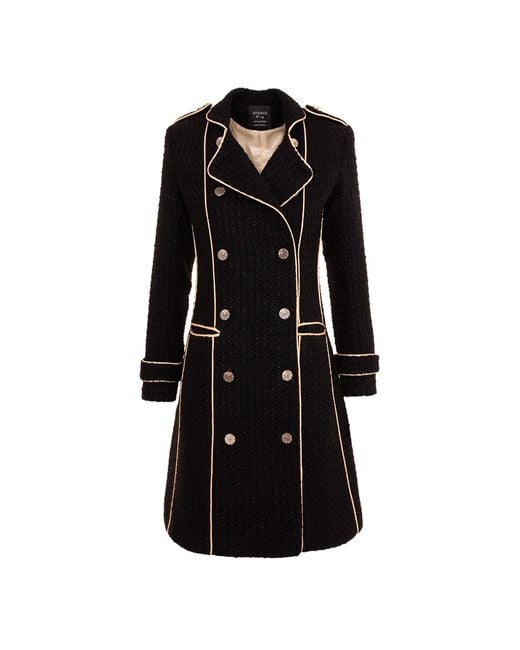 AVENUE No.29 Black Double Breasted Military Coat With Contrast Buttons –