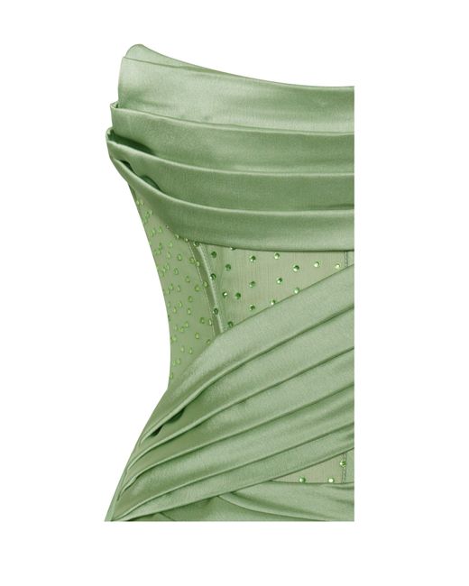 Miss Circle New York Green Holly Basil Crystallized Corset High Slit Satin Gown