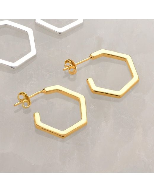 Nellou Jewellery Metallic Hex Hoop Earrings Plated Sterling
