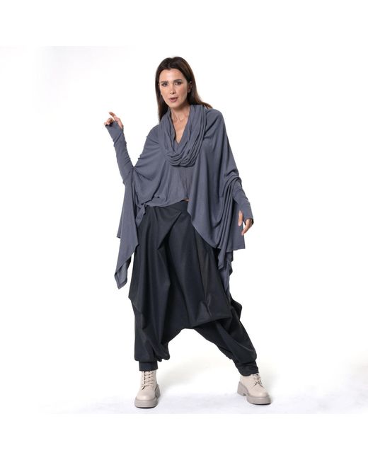 Metamorph Blue Extravagant Tunic With Scarf Collar
