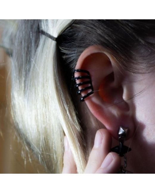 Jagged Halo Jewelry Black Cage Ear Cuff Rhodium