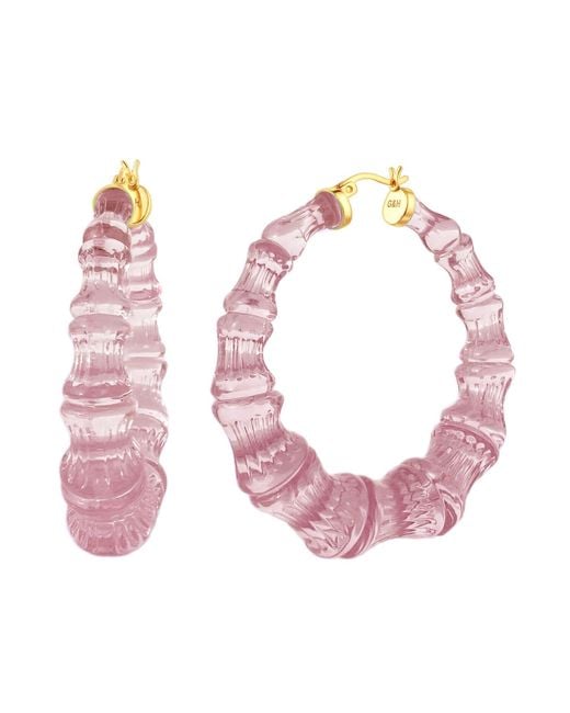Gold & Honey Pink Lucite Bamboo Hoop Earrings