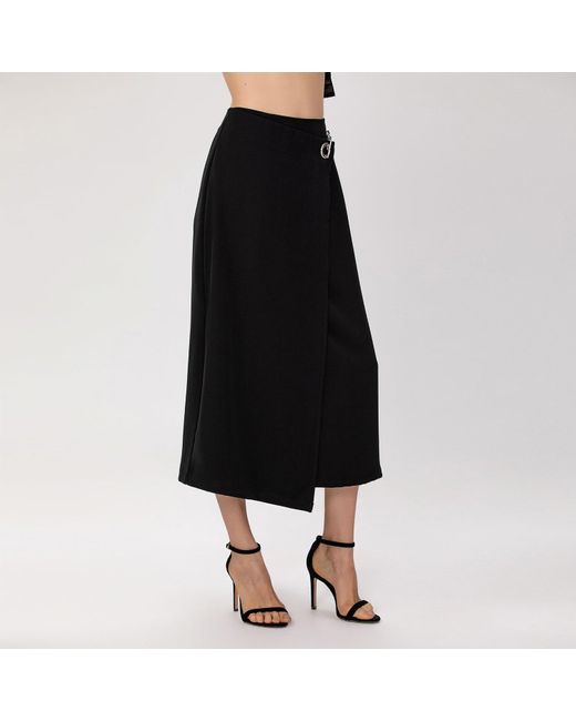 Smart and Joy Black Buckle On Side Wrap Effect Skirt