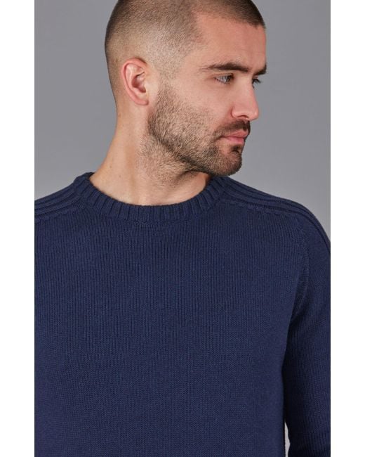 Paul James Knitwear Blue Organic Cotton Alexander Crew Neck Jumper for men
