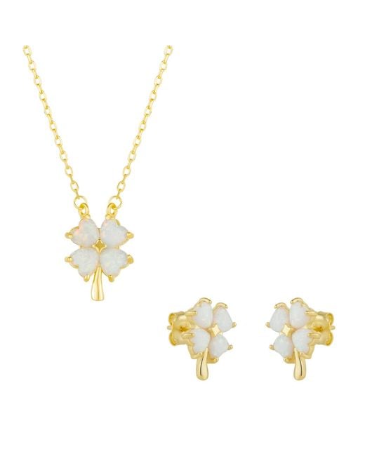 Spero London Metallic Opal Four Leaf Clover Sterling Necklace & Earring Set