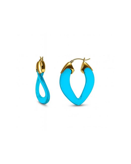 Gold & Honey Blue Aquamarine Curb Link Lucite Birthstone Hoop Earrings