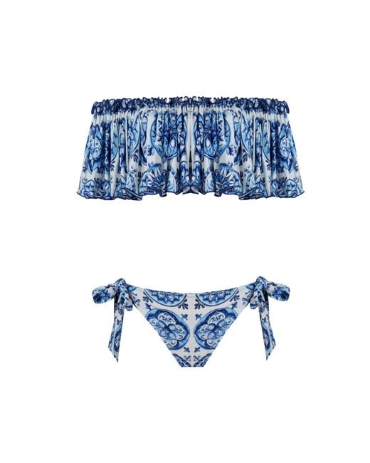 Nur Karaata Blue Helianthus Bleu Blanc Low Waist Bikini Set