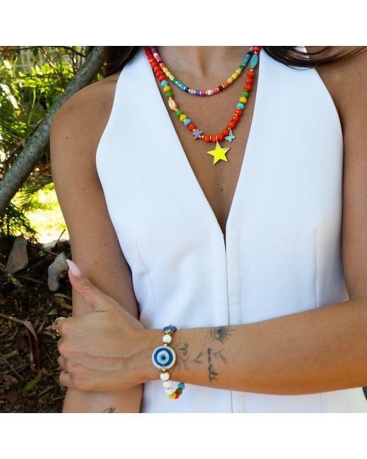 Ebru Jewelry Red Sunshine Star Colorful Beaded Necklace