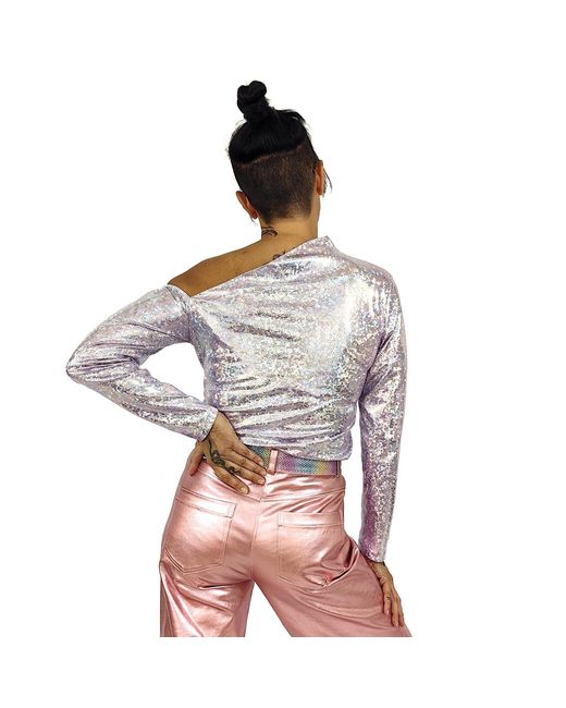 Lalipop Design Pink Metallic Finish Cotton-Blend Wide-Leg Pants