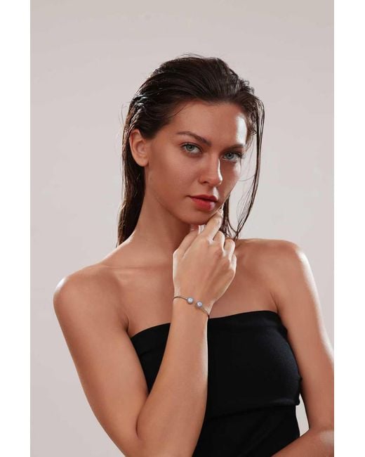 Lioness by Tf Blue Halo Cuff Bracelet Solid Sterling, Rhodium-Plated
