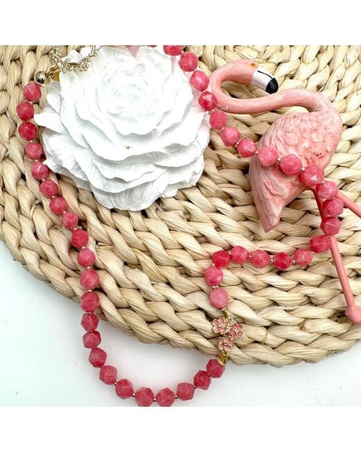 Farra Red Faceted Gemstone With Flower Pendant Necklace