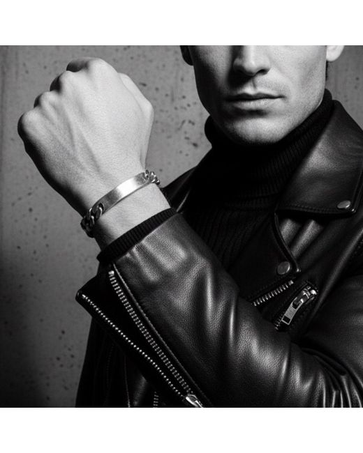 Tg-Jewellery by Tamara Gervasio Metallic Sterling Id Bracelet – Recycled Plate & Curb Chain, Oxidized Satin Finish for men