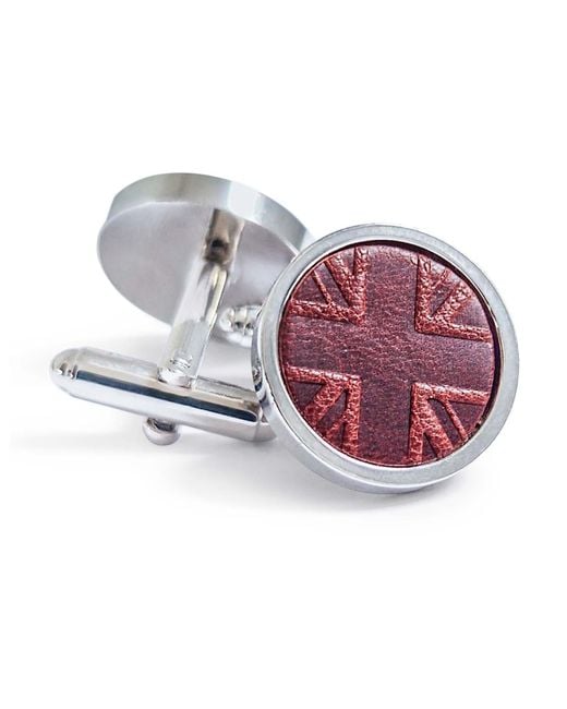 N'damus London Multicolor Coronation Regent Chestnut Leather & Rhodium Cufflinks for men