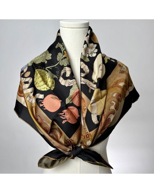 Wenzi Metallic Neutrals Fruitful Elegance Sand Hand Painted Pattern Double Sided Silk Twill Scarf