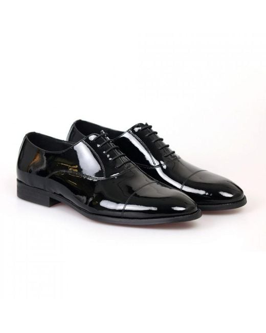 DAVID WEJ Black Frederick Patent Oxford Dress Shoe for men