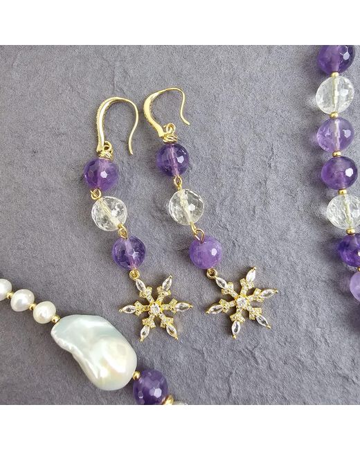 Farra Metallic Amethyst And Quartz With Snowflake Dangle Earrings