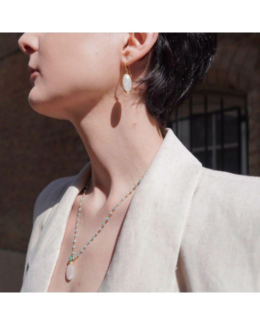Azuni London Metallic Charis Oval Gemstone Earrings Moonstone