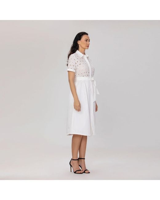 Smart and Joy Gray Lace And Cotton Shirt Dress With Belt