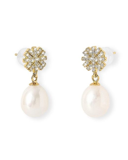 Pearls of the Orient Online Metallic Stella Snowflake Sparkle Drop Earrings With Cultured Freshwater Pearls
