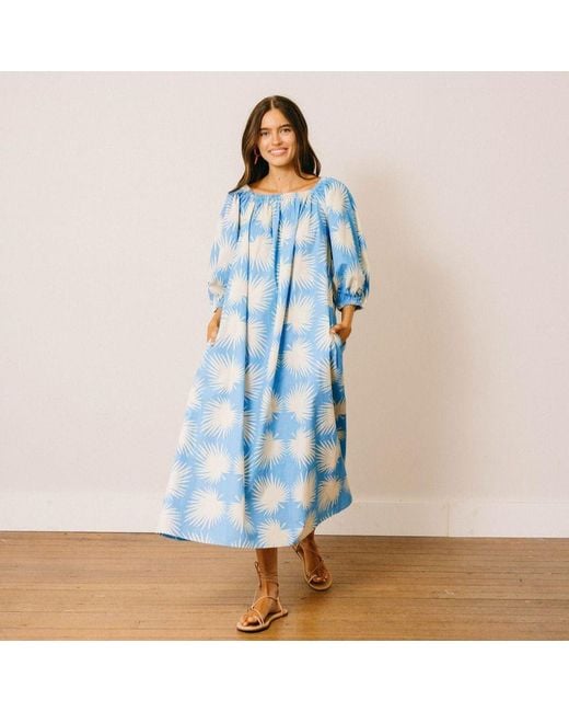 SUNSHINE TIENDA Blue Palm Geo Ace Dress