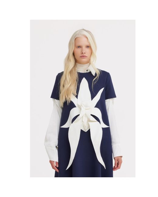 Julia Allert Blue Ankle-Length Knit Dress With Flower Detail