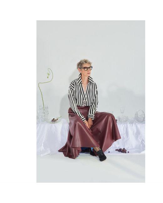 Julia Allert Purple Full Flare High Waist Faux Leather Skirt – Burgundy