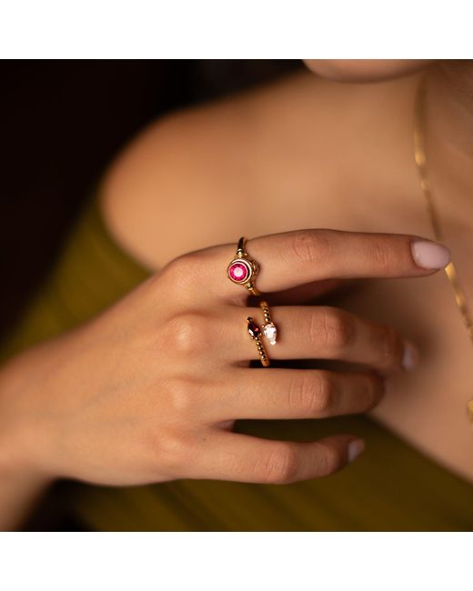 Ebru Jewelry Metallic Ruby & Diamond Teardrop Glow Adjustable Ring