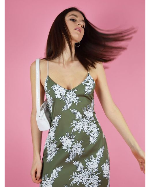 blonde gone rogue Green Floral Backless Midi Slip Dress, Upcycled Polyester, In Print
