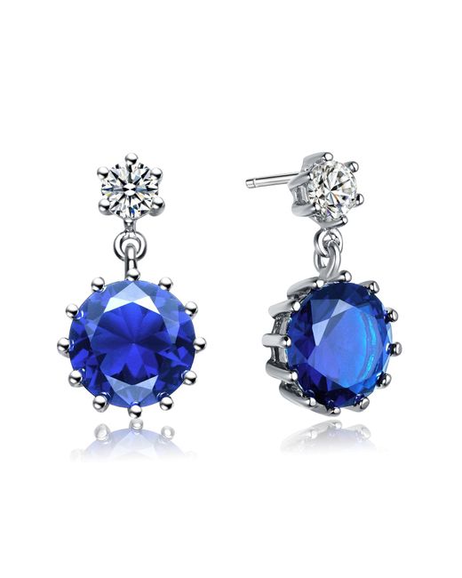Genevive Jewelry Blue Sterling Silver White Gold Plated Cubic Zirconia Circle Drop Earrings