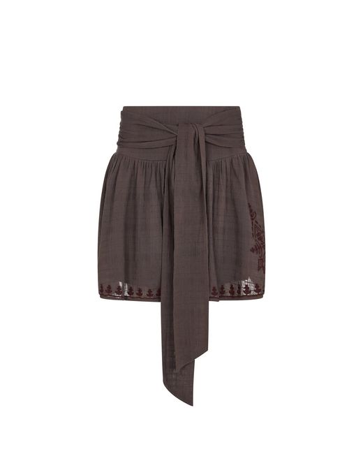 Raffya Brown Julie Embroidered Skater Mini Skirt