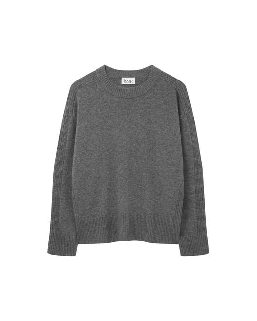 Loop Cashmere Gray Cashmere Longline Crew Neck Sweater
