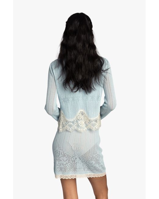 Anna Sui Blue Lingerie Lace Knit Cardigan
