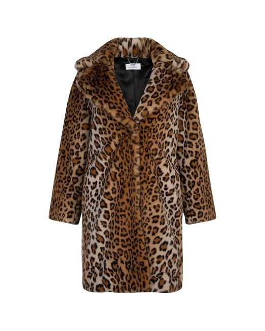 ISSY LONDON Brown Neutrals / Loretta Longline Luxe Faux Fur Coat Leopard