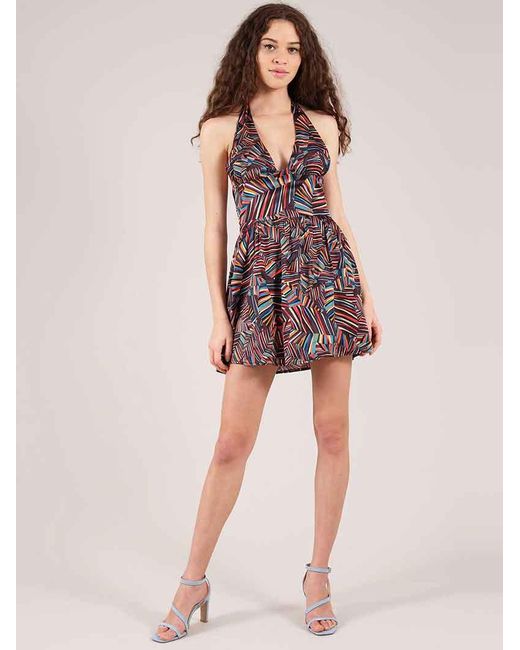 blonde gone rogue Multicolor Beachy Halter Neck Mini Dress, Upcycled Viscose