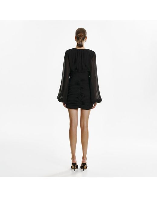 Lita Couture Black Ruched Floral-Appliqué Dress