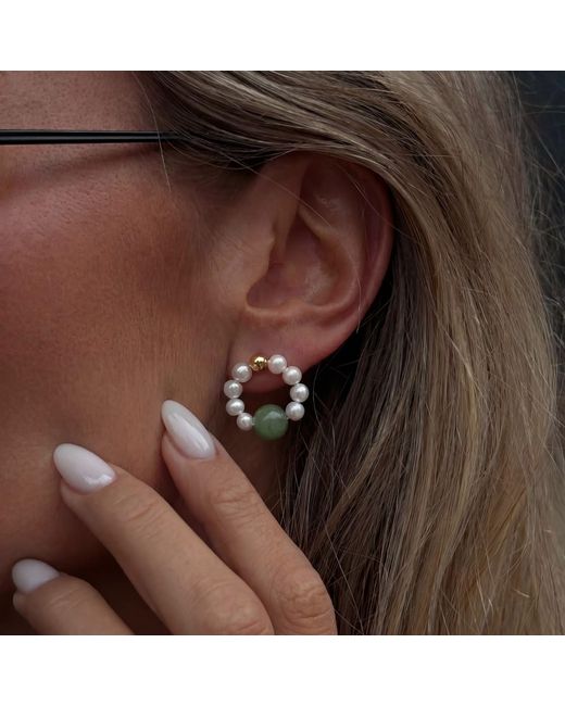 seree Green Isa Beaded Pearl Jade Hoop Earrings
