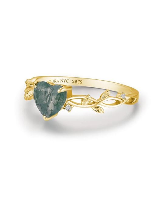 Azura Jewelry New York White Everlasting Heart Moss Agate Ring Vermeil