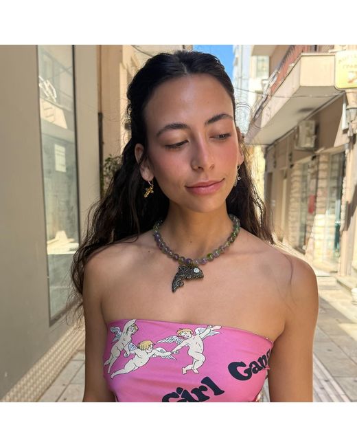 Achala Handcrafted Metallic Neutrals Dolphin Gemstone Necklace