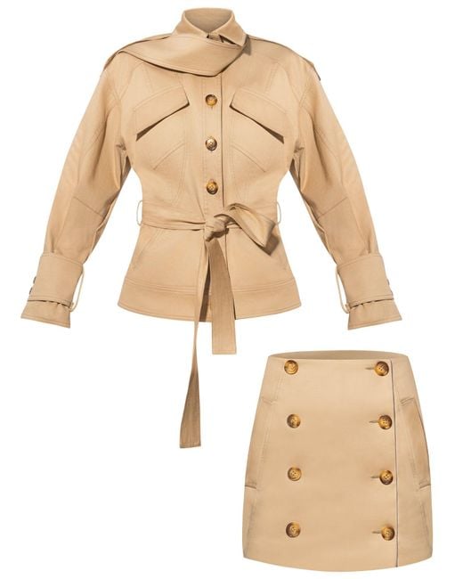 Tia Dorraine Natural Neutrals Oversized Belted Trench Jacket & Mini Skirt Set