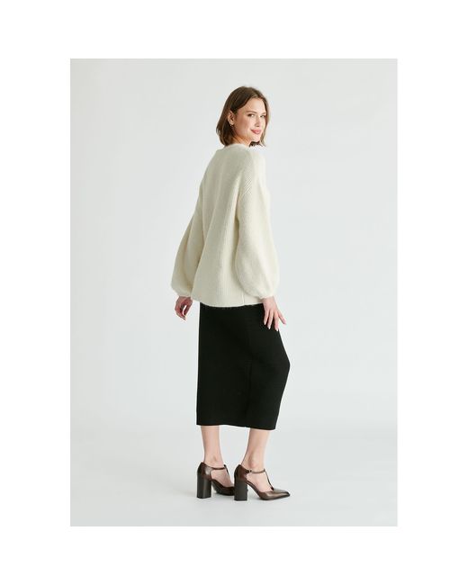 Paisie Black Ribbed Midi Skirt