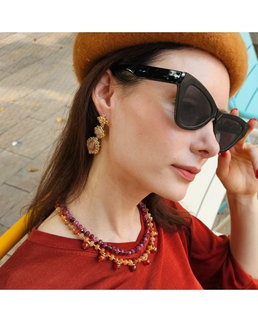 Farra Red Agate Double Layers Statement Necklace