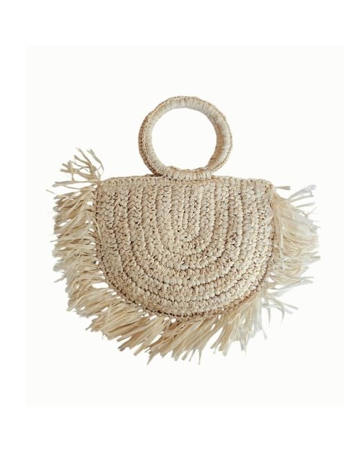 OhSun Metallic Neutrals Minka Raffia Fringe Handbag