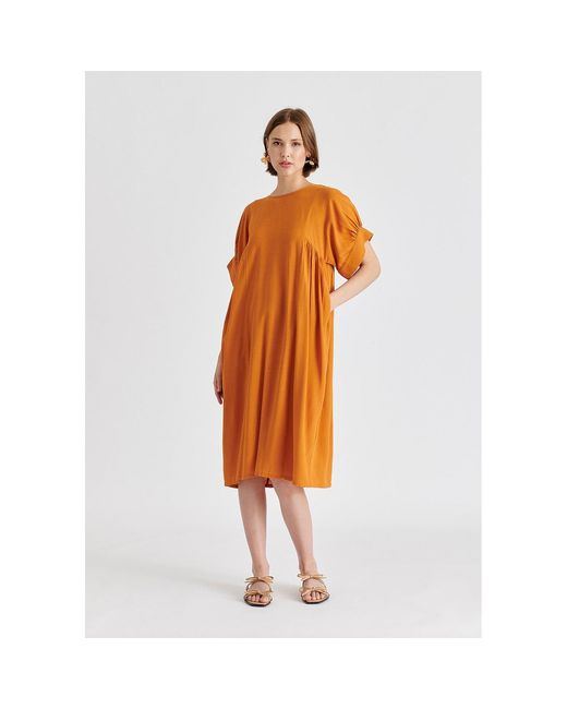 Paisie Orange Relaxed Fit Dress With Back Bow Detail