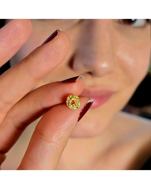Harfi Metallic Garnet January Birthstone Carnation Birthflower Plated Stud Earrings