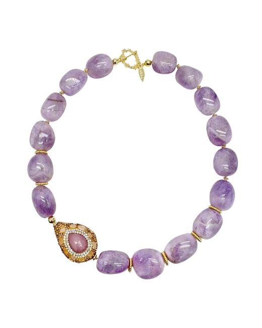 Farra Pink Amethyst With Rhinestone Chunky Statement Necklace