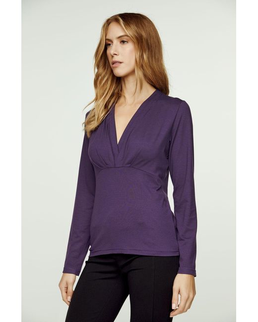 Conquista Blue Ink Long Sleeve Faux Wrap Top