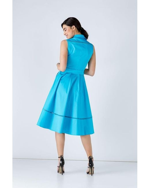 Conquista Blue Turquoise Button Detail Dress