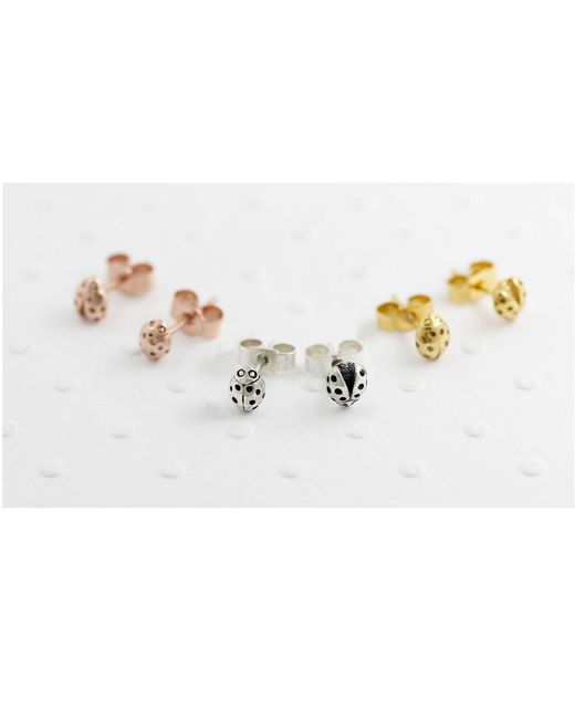 Lee Renee Metallic Ladybird Stud Earrings/wings Closed Silver
